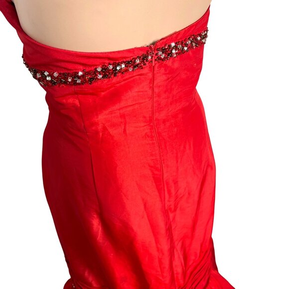 Vintage Y2K Studio 17 Red Strapless Mermaid Gown W/ Rhinestones & Bow - Size 16 - Picture 4 of 10